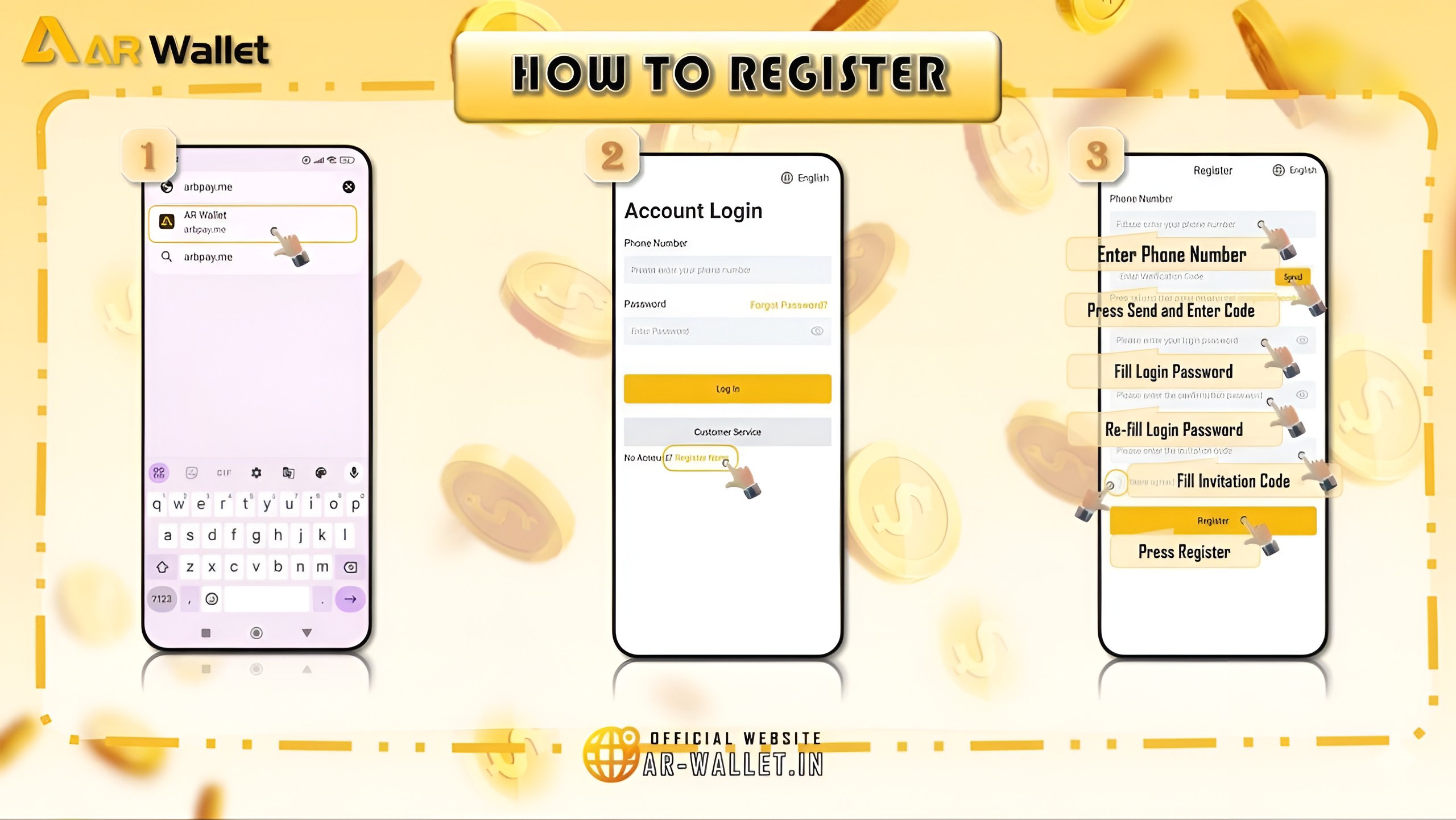 How to register AR Wallet account step by step mobile guide ARB Pay signup process